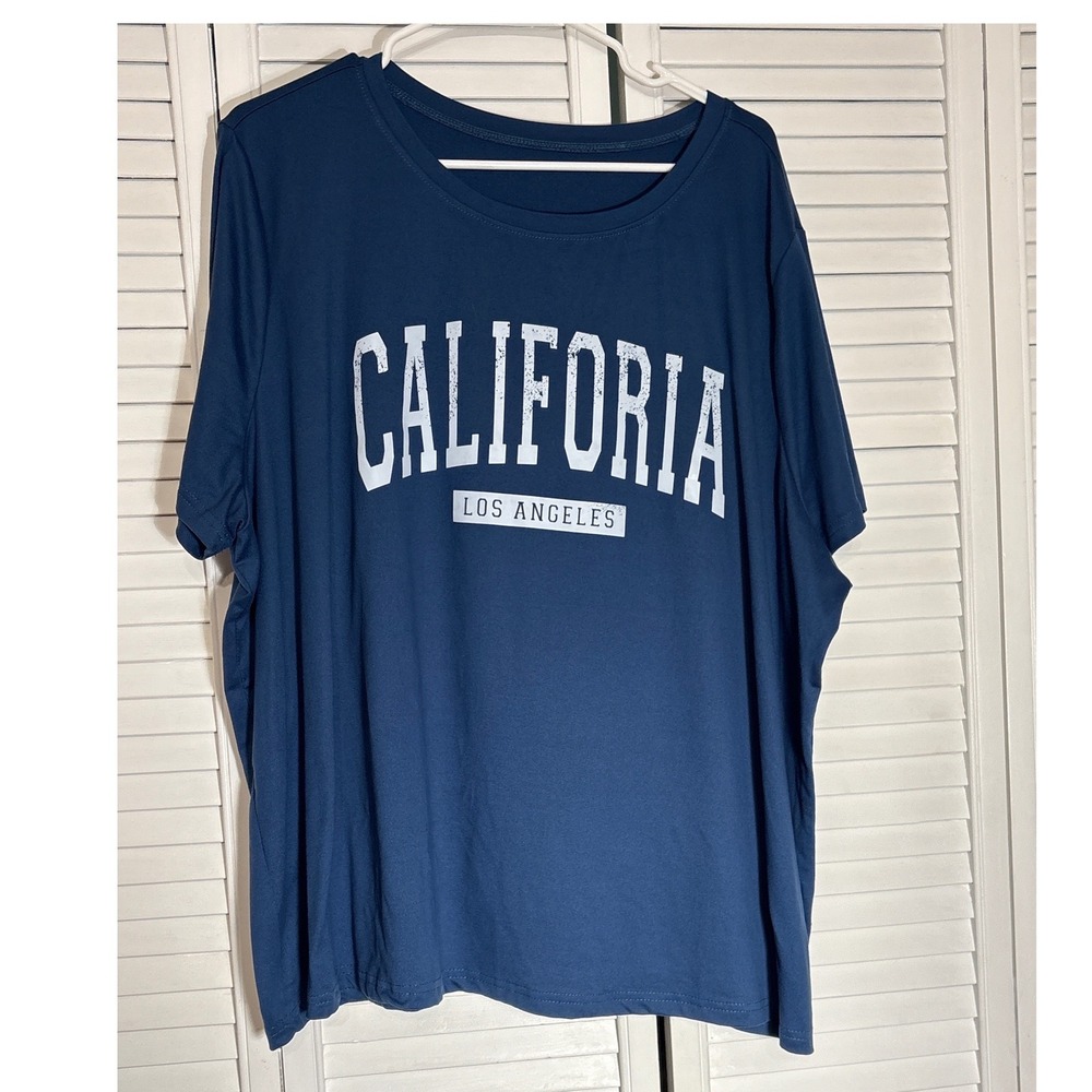 California Los Angeles Graphic T-Shirt Navy Blue Short Sleeve Crew Neck Top